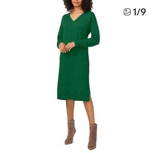 Elegant Green V-Neck Sweater Dress